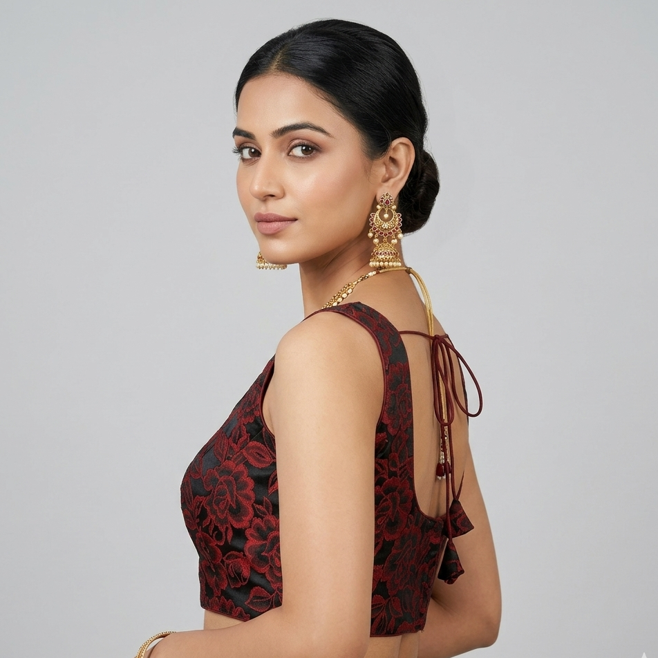 MAROON|BLACK | BROCADE | BLOUSE