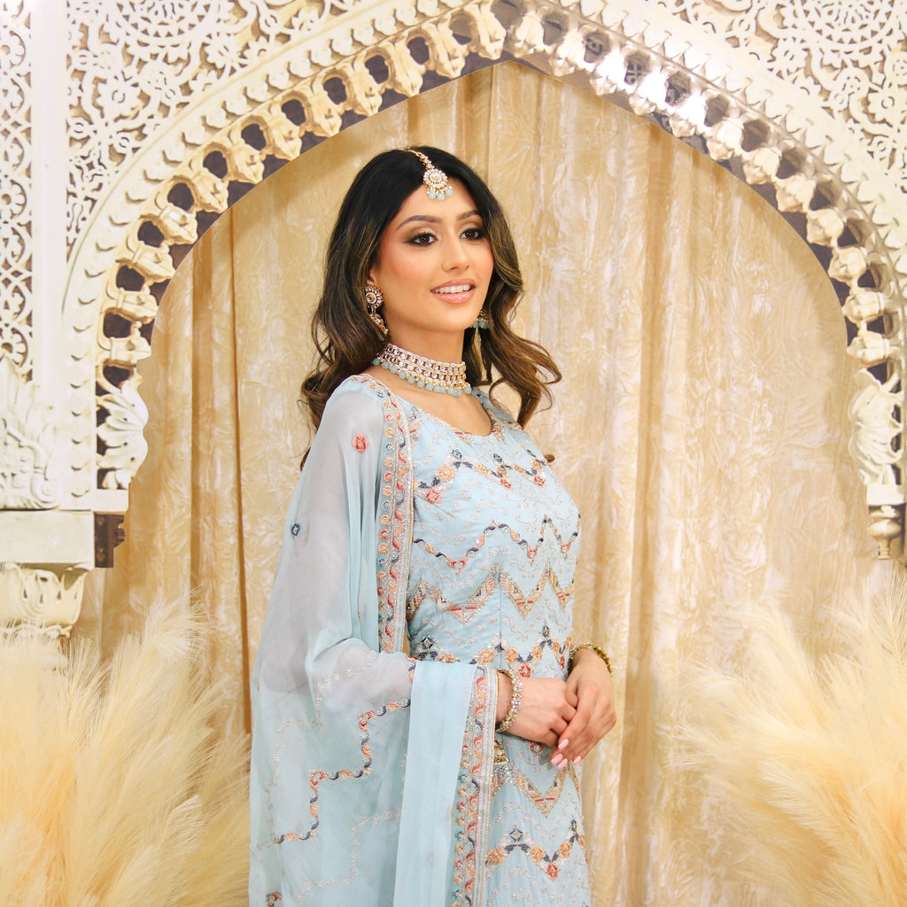Baby Blue Kundan Effect Set