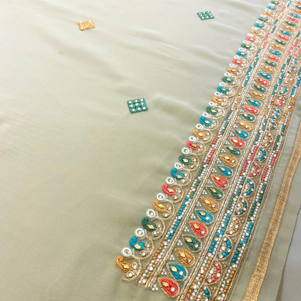 Georgette Suit with Contrasting Floral Threadwork Morif Embroidery