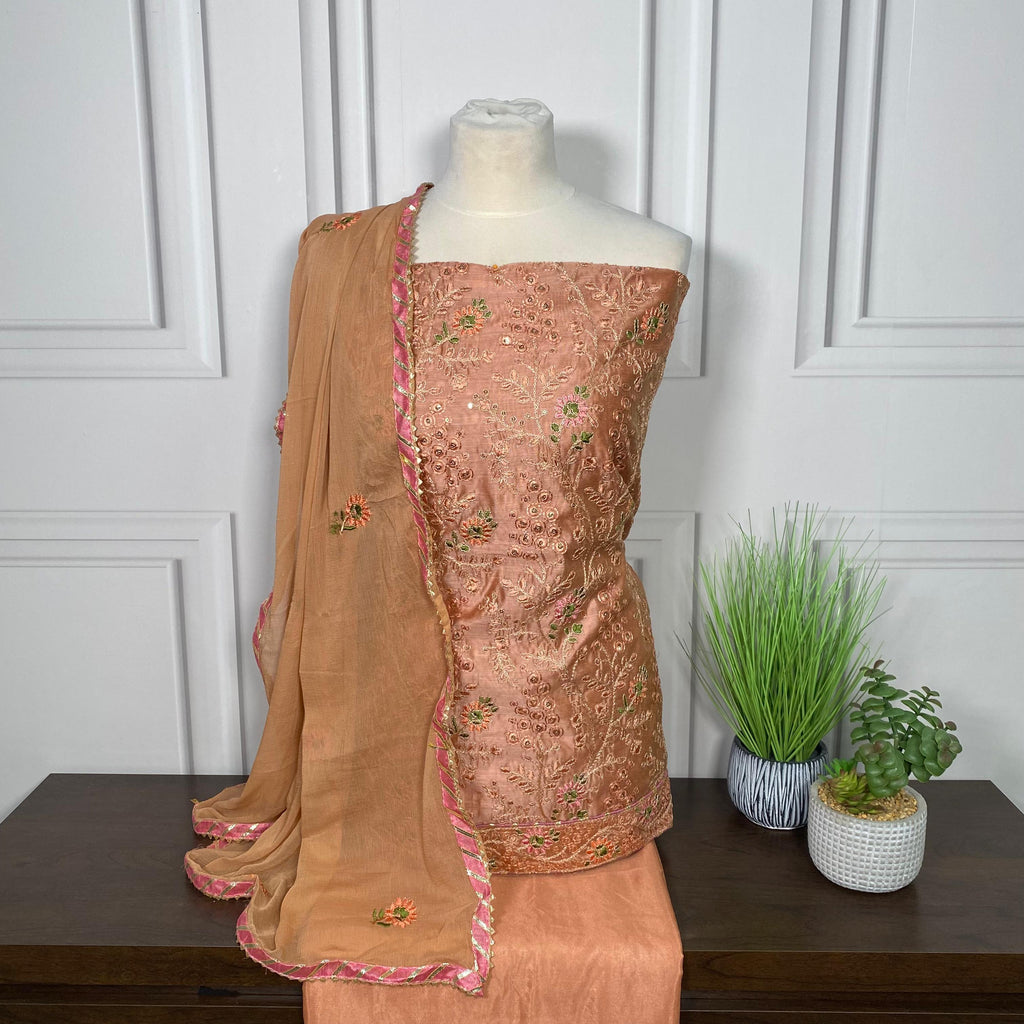 Unstitched Soft Chandheri Faux Silk Suit