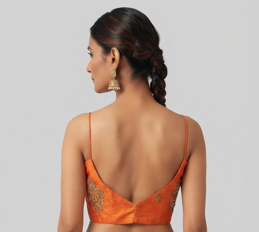 ORANGE | EMBROIDERED SATIN BACKED SILK| BLOUSE