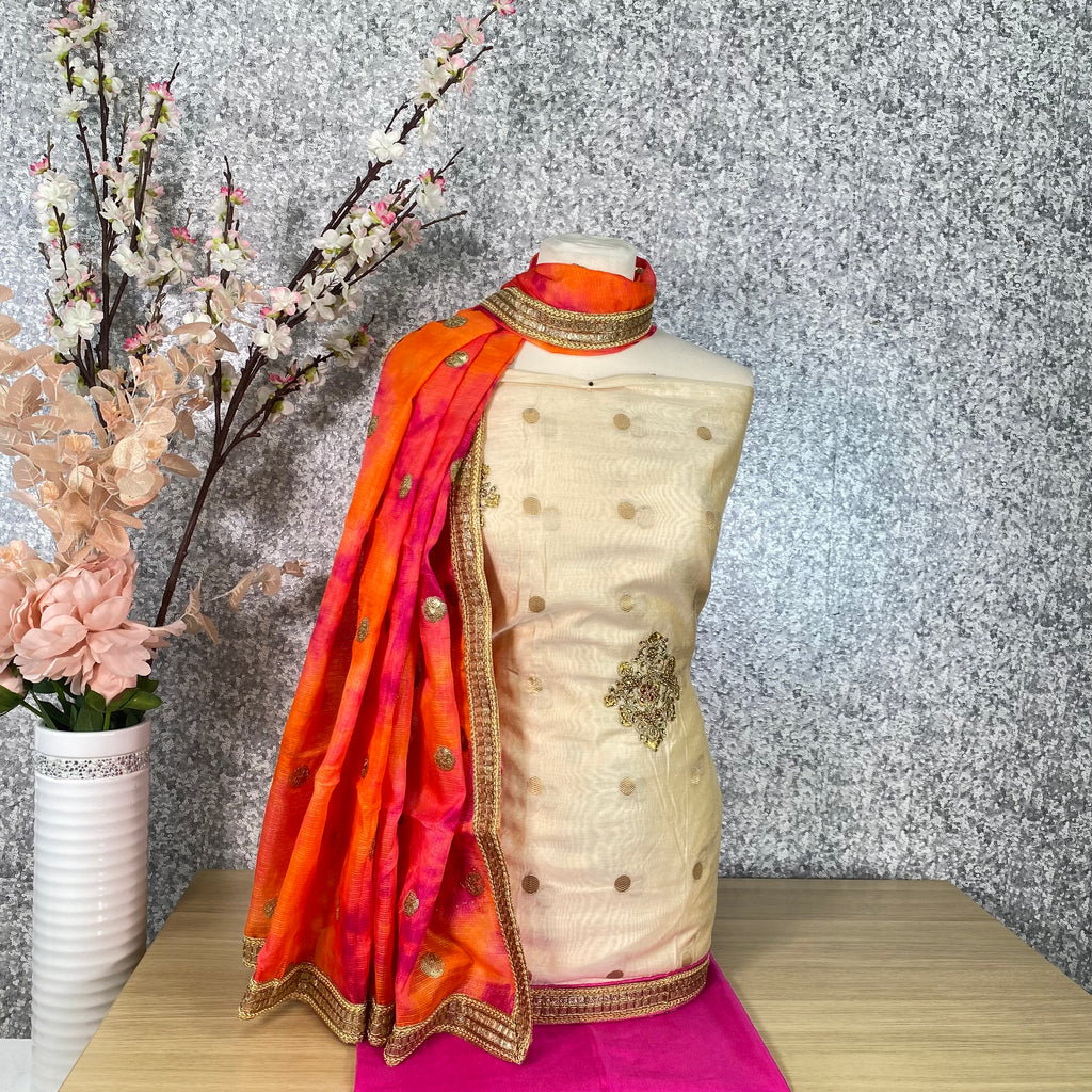 Unstitched Soft Faux Floral Benarsi Silk Suit(D69)