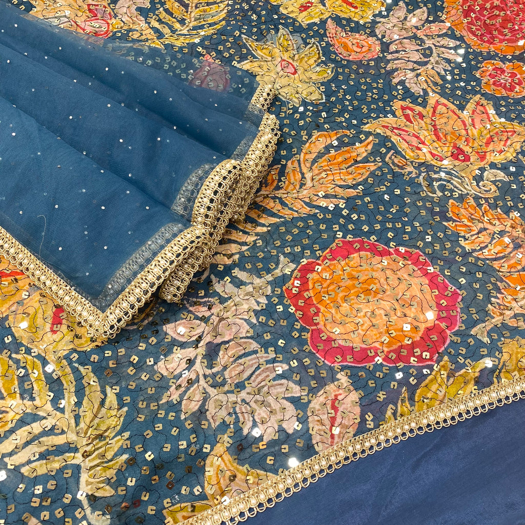 Unstitched Digital Floral print Suit (D75)