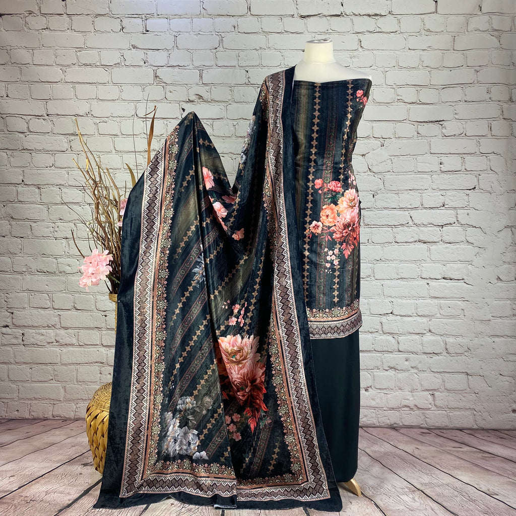 Designer Luxury Digital Velvet Print Suit (V12)