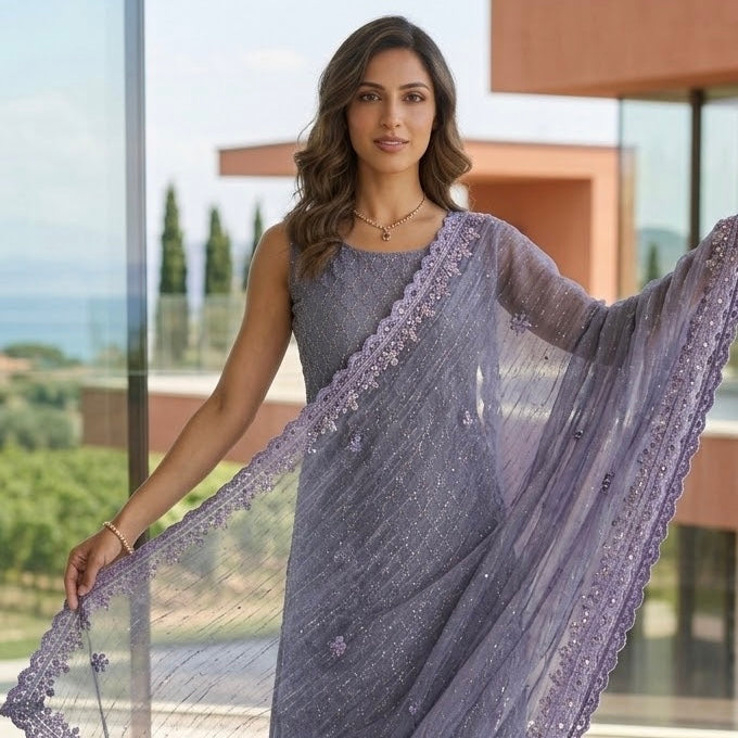 Unstitched Soft Faux Shimmer Silk Suit