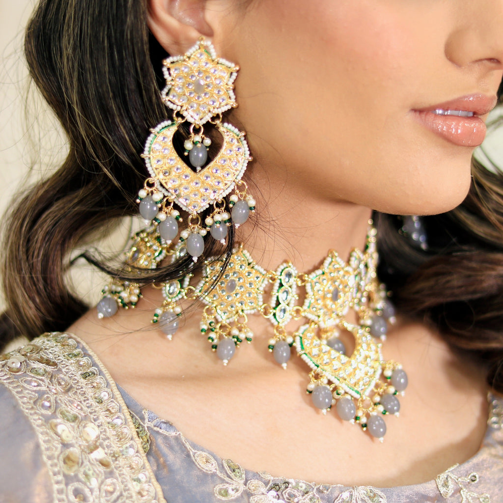 Regal Light Grey Kundan Effect Set