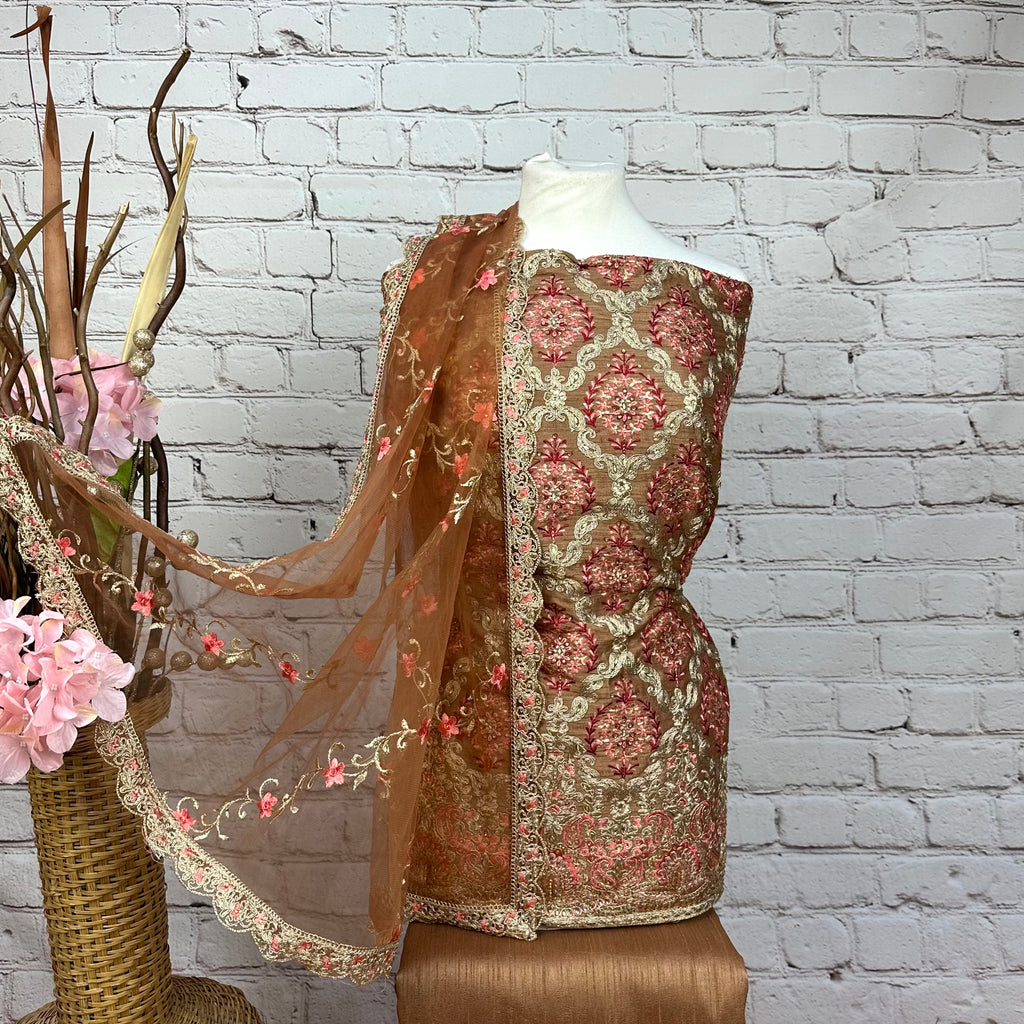 Unstitched Soft Faux Lattice Raw Silk Suit (D31)