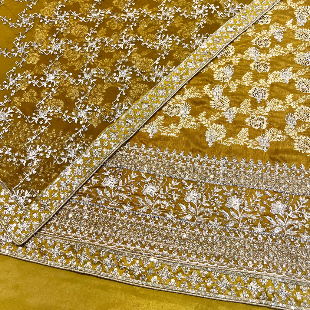 Unstitched Soft Faux Floral Benarsi Silk Suit (D51)