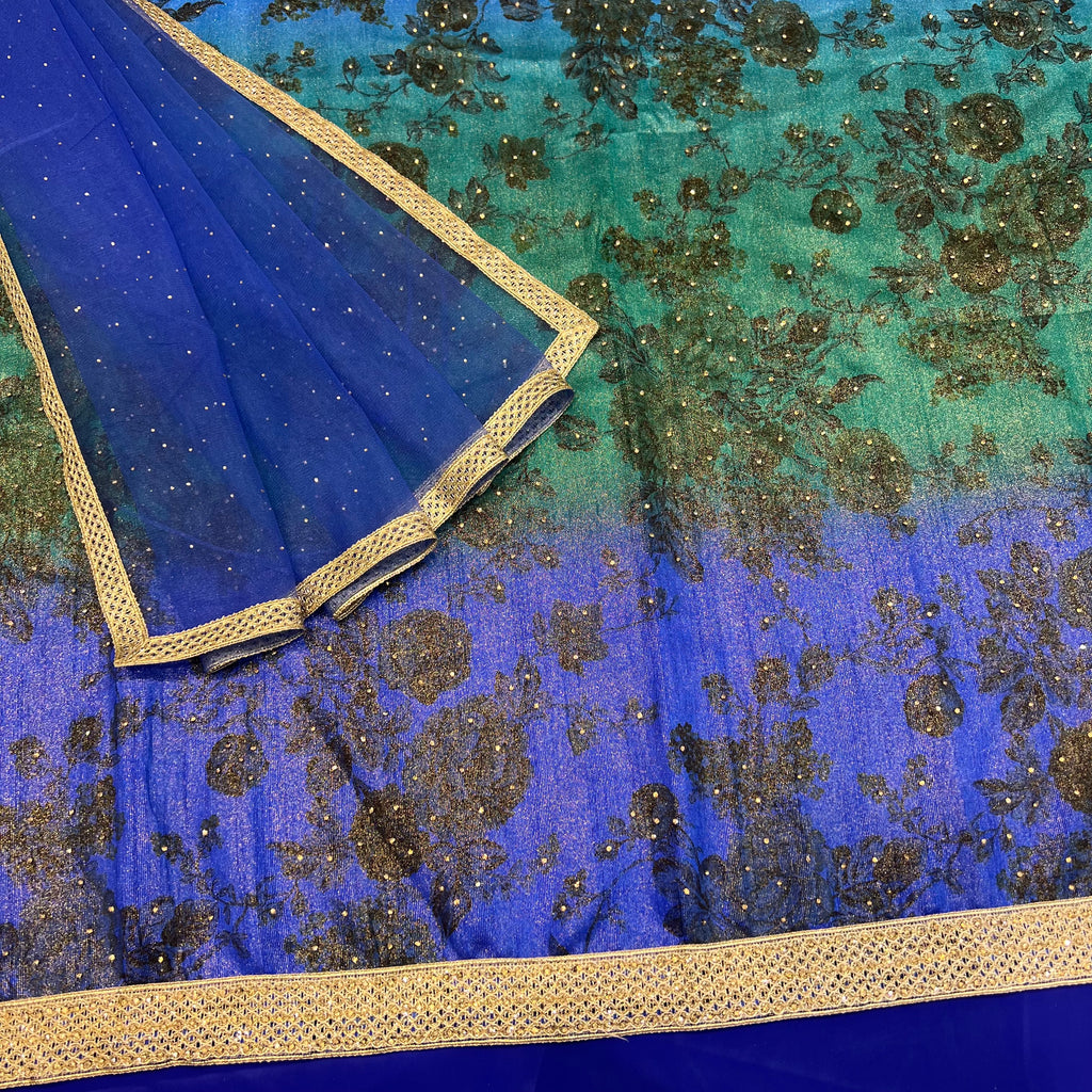 Unstitched Ombré Floral Benarsi Silk Suit