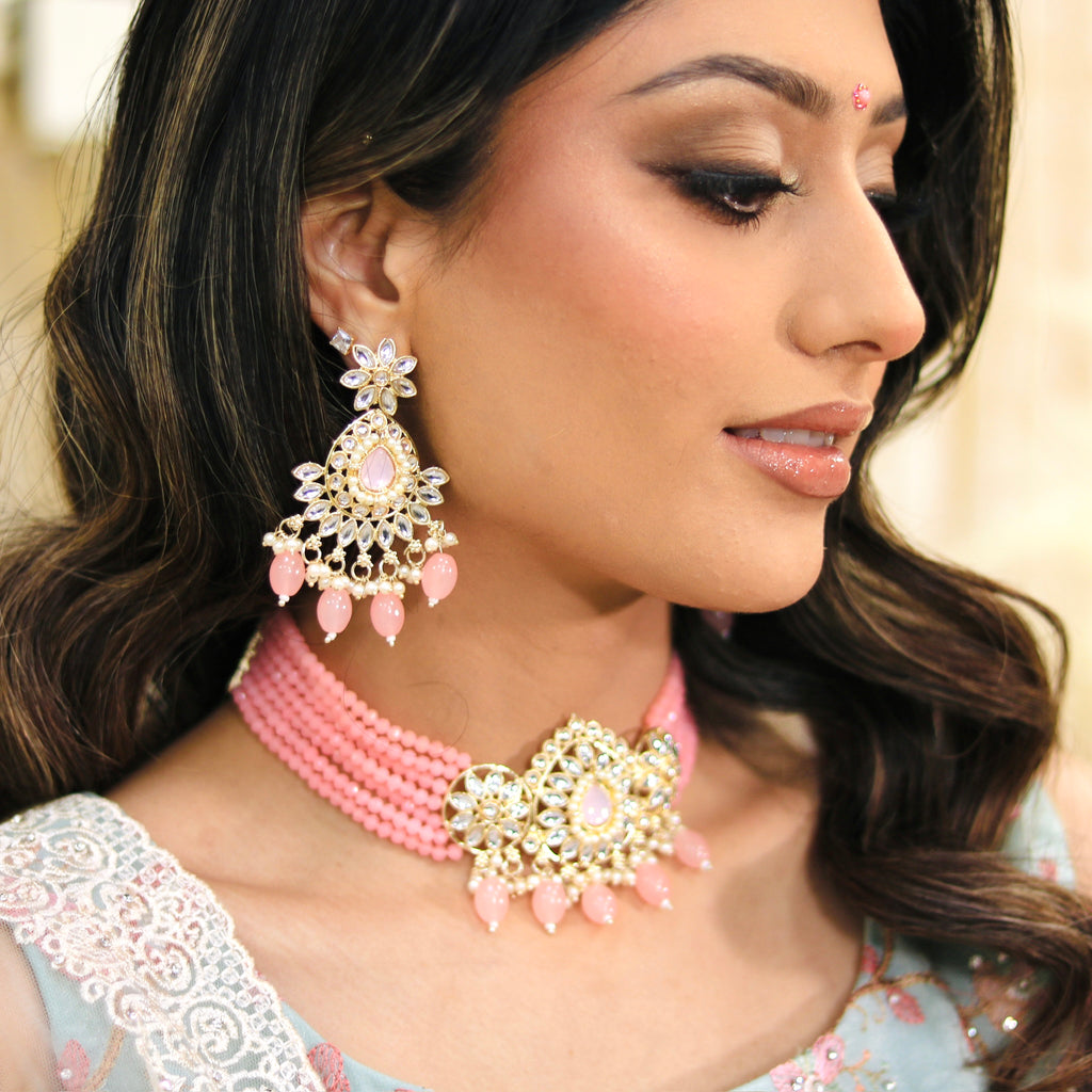 Baby Pink Stones Choker Set