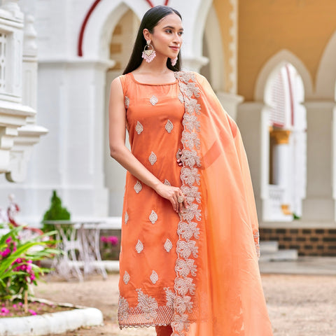 Unstitched Soft Faux Organza Suit