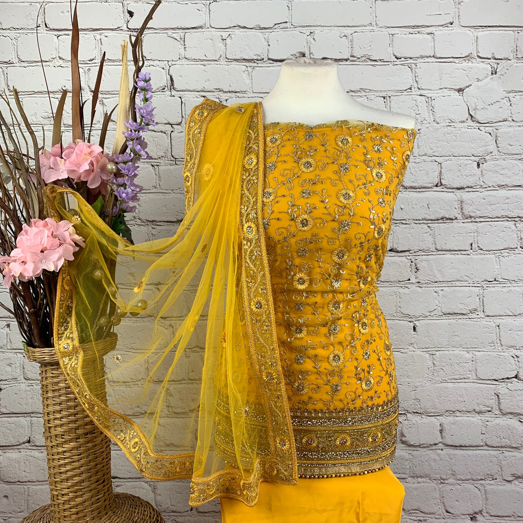 Tulle Net Kameez with Floral Threadwork Embroidery