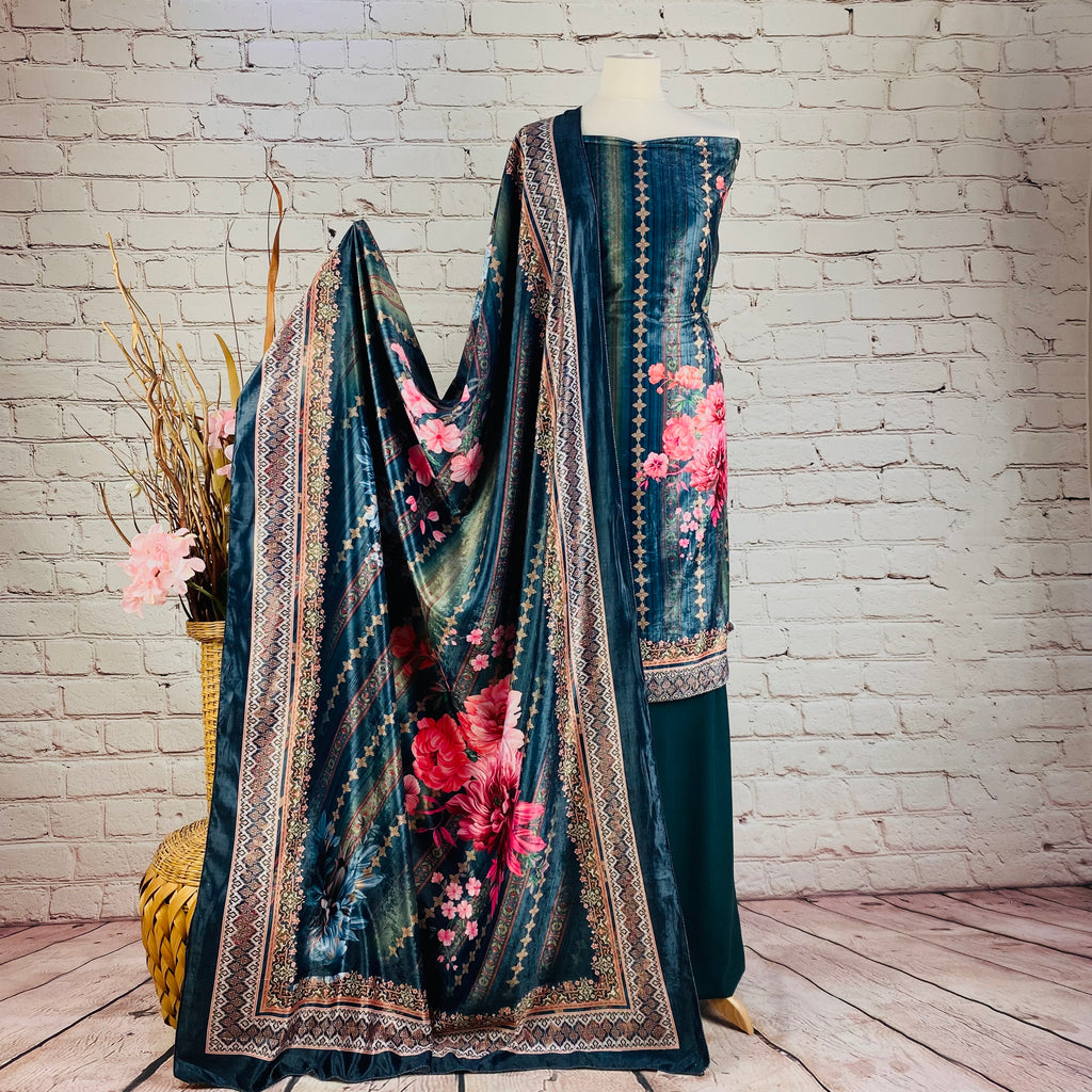 Designer Luxury Digital Velvet Print Suit (V12)