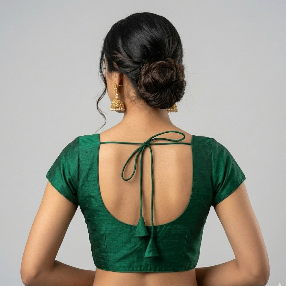 GREEN | FAUX RAW SILK | BLOUSE