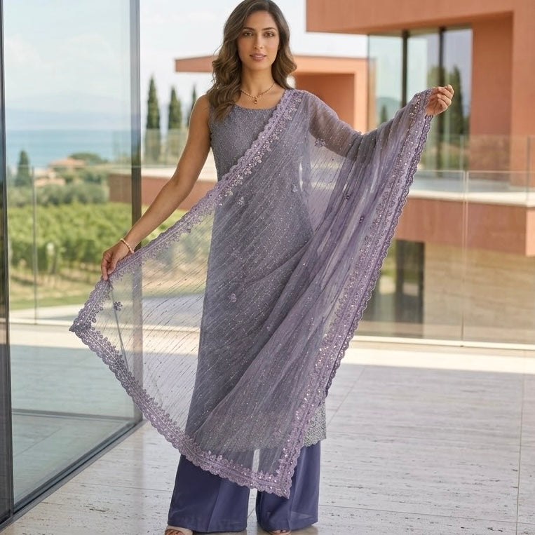 Unstitched Soft Faux Shimmer Silk Suit