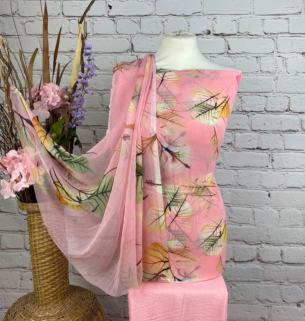 Leafy Georgette Print Suit (D65)