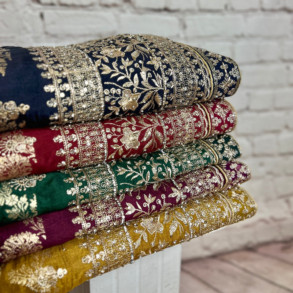 Unstitched Soft Faux Floral Benarsi Silk Suit (D51)