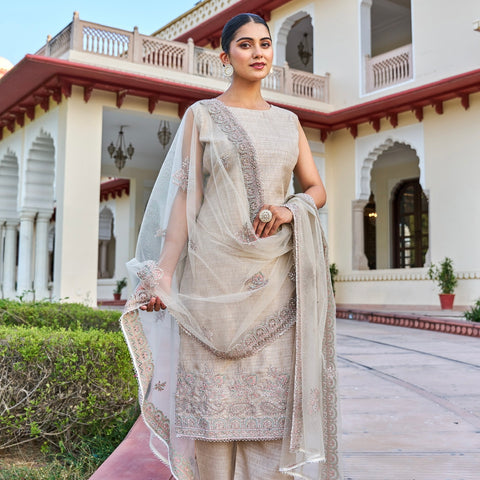 Unstitched Soft Faux Organza Suit