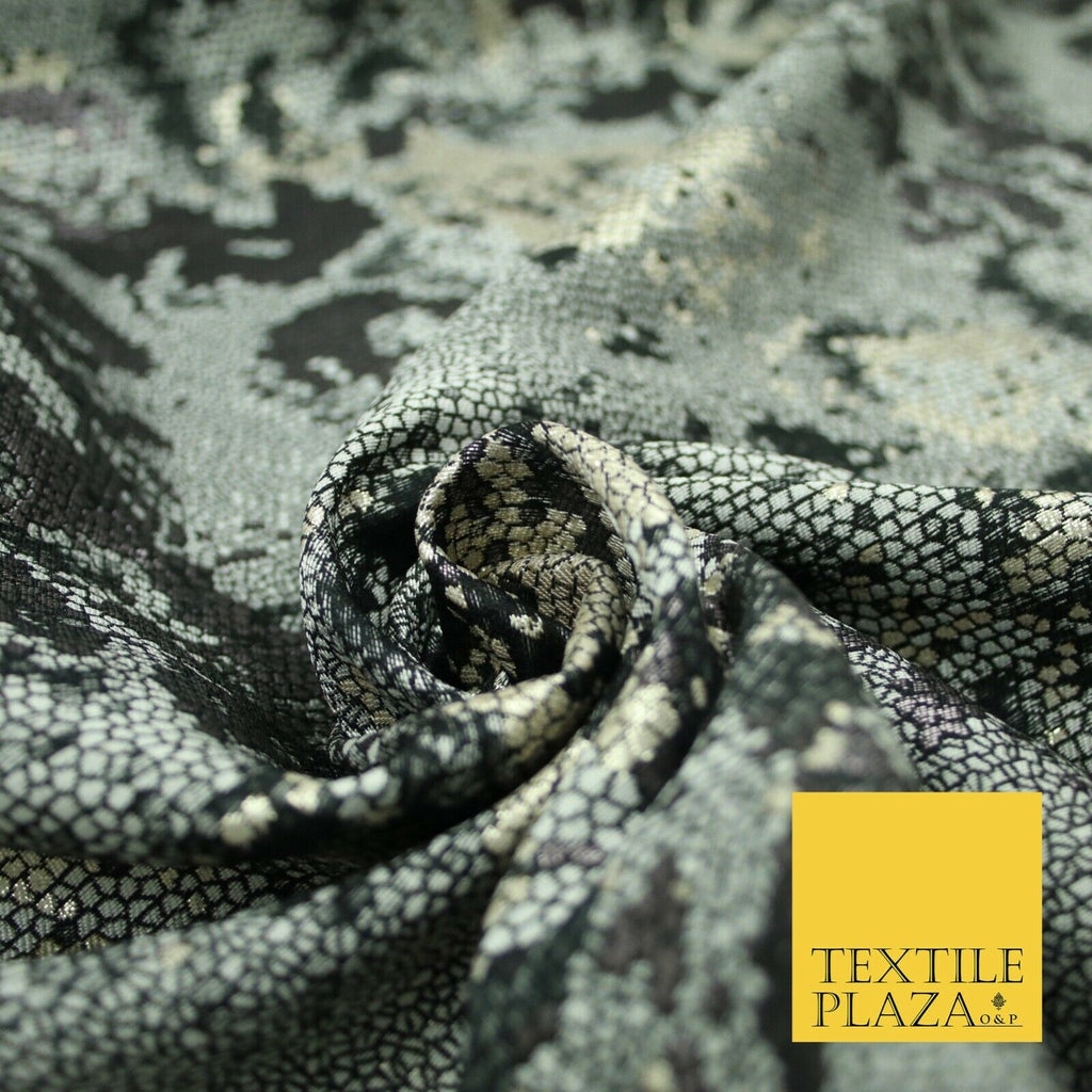 Black Grey Floral Pixel Beehive Snake Metallic Brocade Jacquard Dress Fabric2648