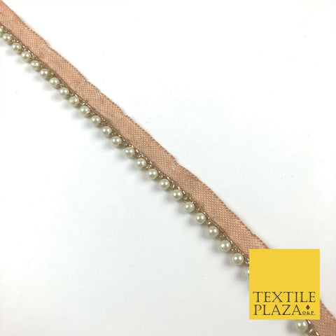 White Silver Pearl Beaded Trimming Border Ribbon Ethnic Gota Edging X304