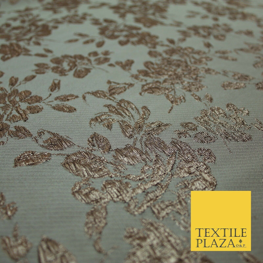 TAUPE BROWN Creased Metallic Rose Flowers Textured Brocade Jacquard Dress Fabric