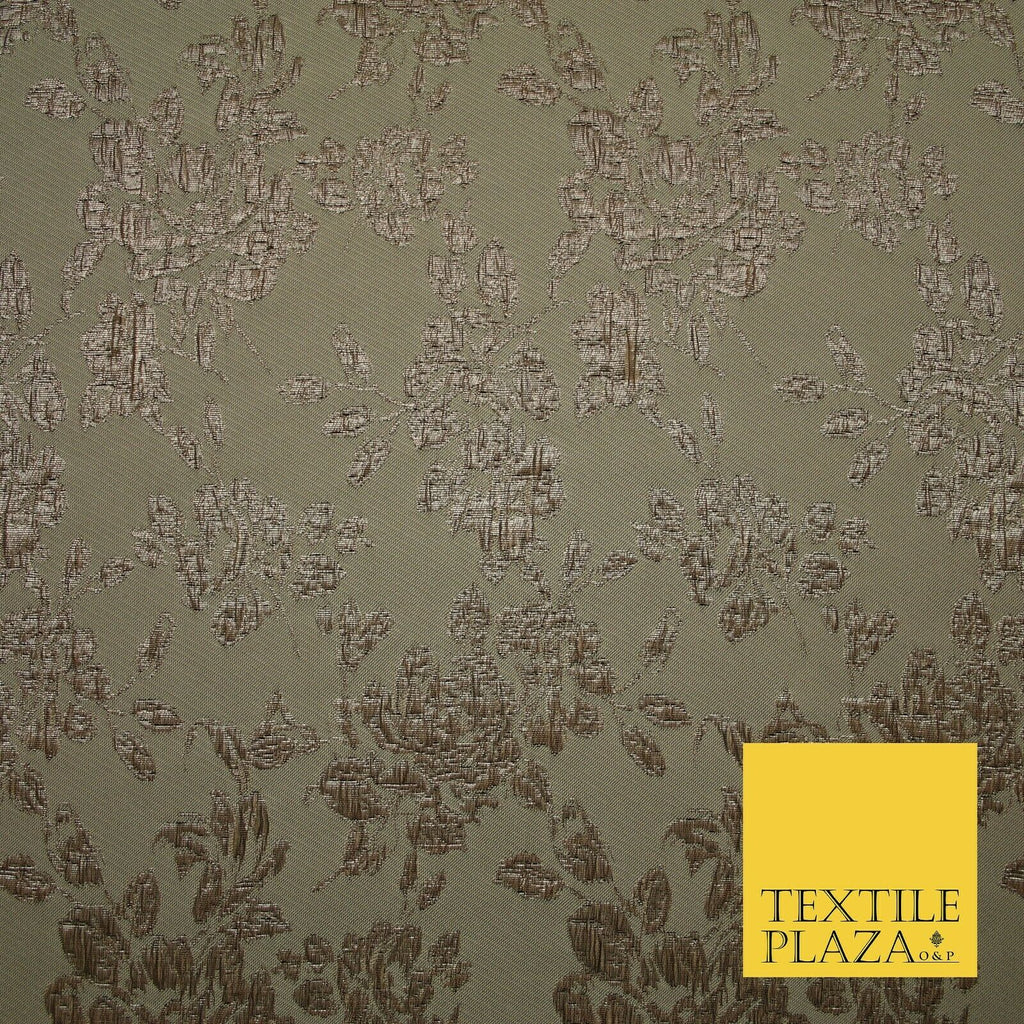 TAUPE BROWN Creased Metallic Rose Flowers Textured Brocade Jacquard Dress Fabric