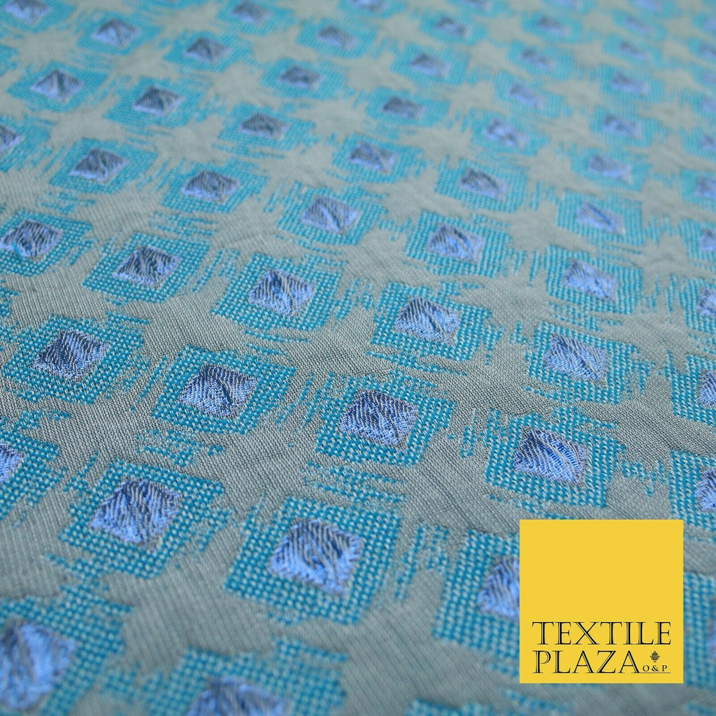 Blue Grey Luxury Diamond Lakewood Textured Brocade Jacquard Dress Fabric 1875