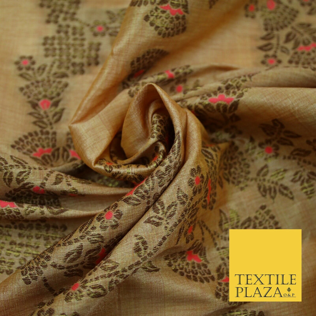 Luxury Floral Benarsi Brocade Woven Fine Dress Indian Faux Raw Silk Fancy Fabric