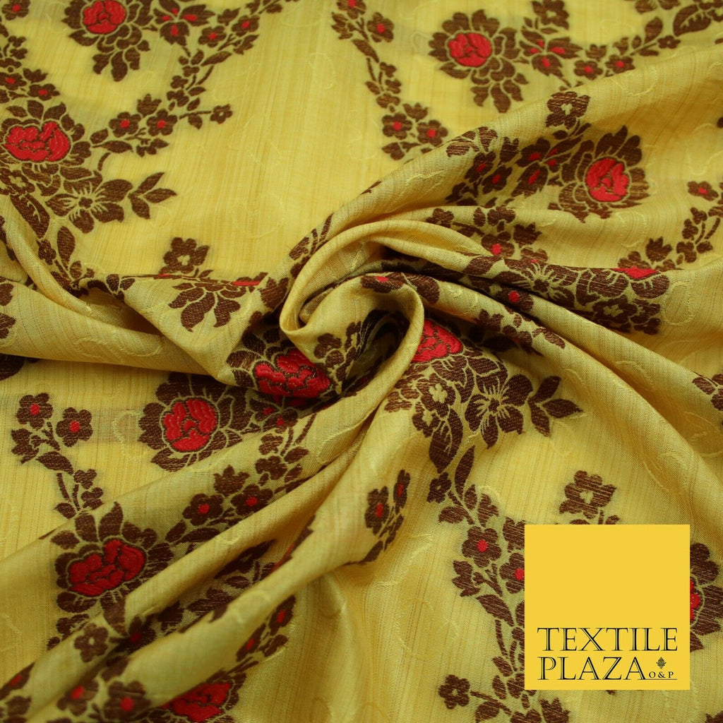 Luxury Floral Benarsi Brocade Woven Fine Dress Indian Faux Raw Silk Fancy Fabric