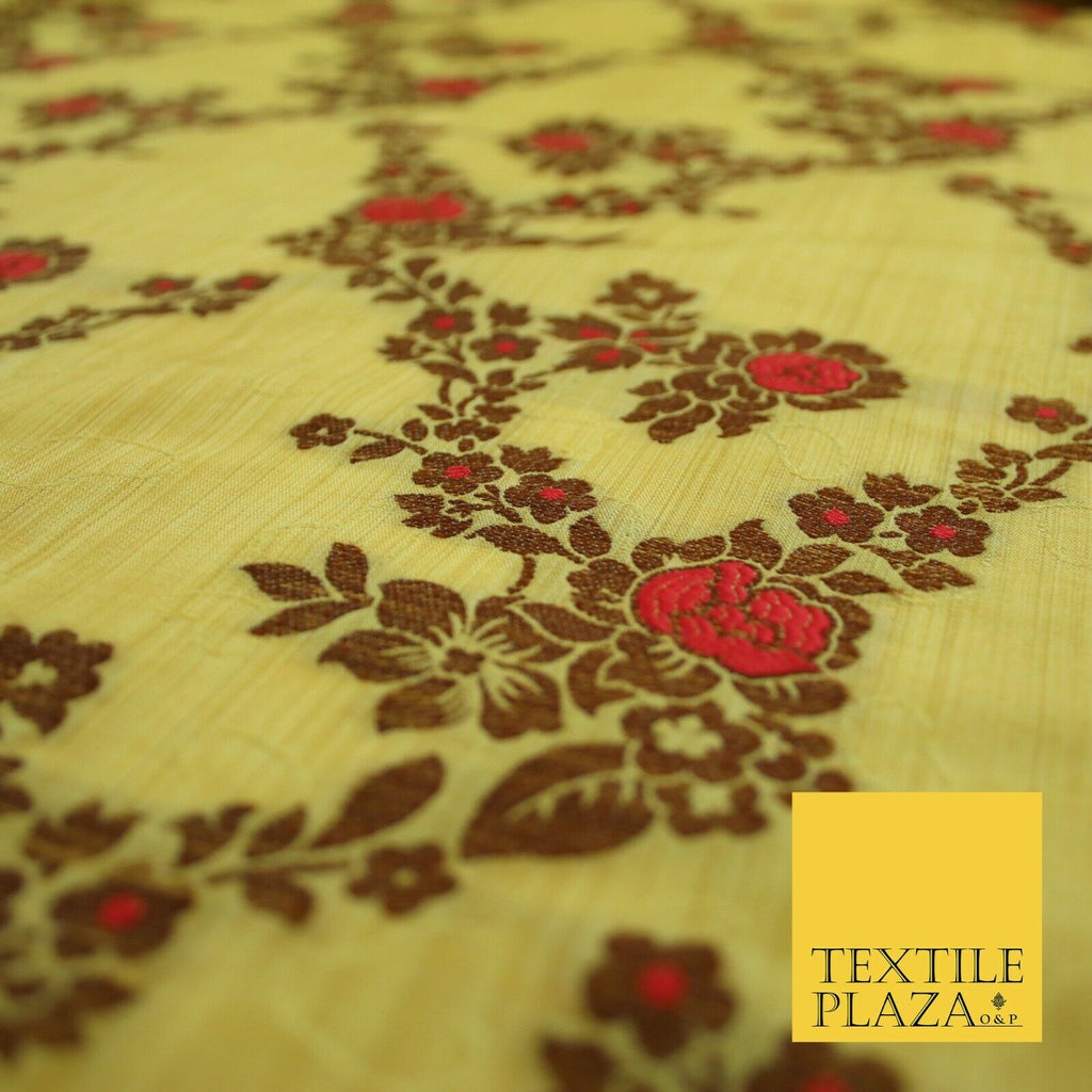 Luxury Floral Benarsi Brocade Woven Fine Dress Indian Faux Raw Silk Fancy Fabric