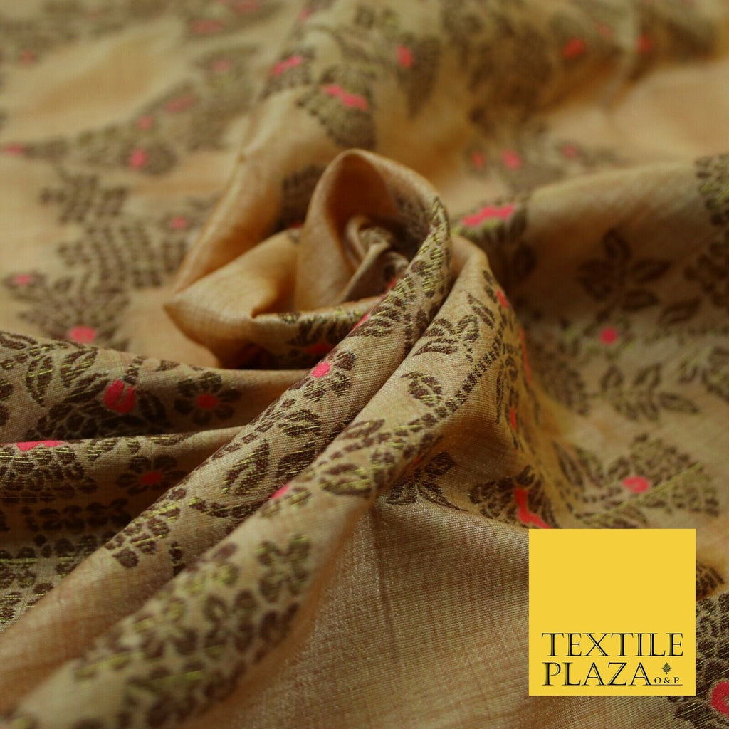 Luxury Floral Benarsi Brocade Woven Fine Dress Indian Faux Raw Silk Fancy Fabric