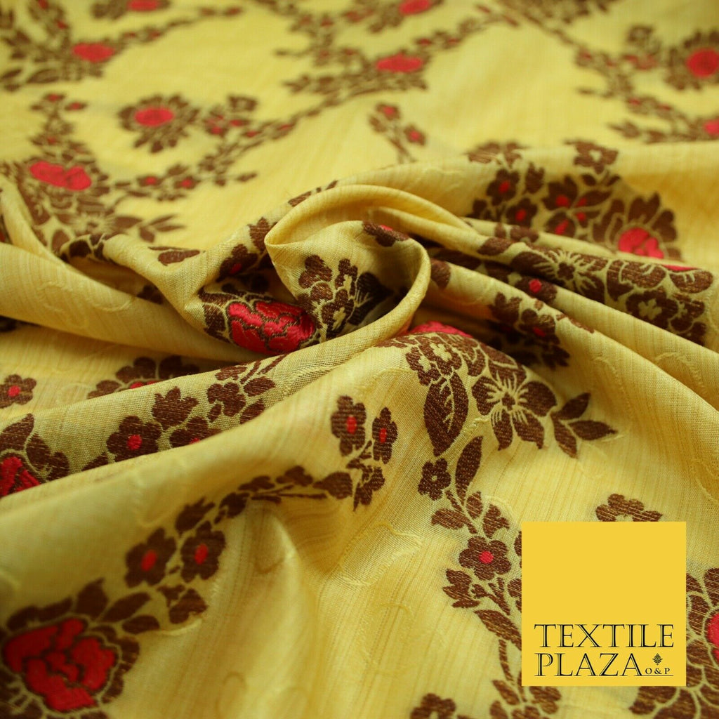 Luxury Floral Benarsi Brocade Woven Fine Dress Indian Faux Raw Silk Fancy Fabric