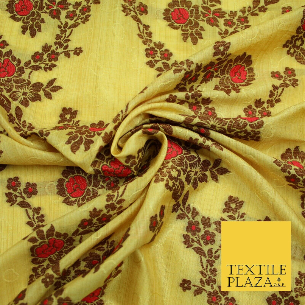 Luxury Floral Benarsi Brocade Woven Fine Dress Indian Faux Raw Silk Fancy Fabric