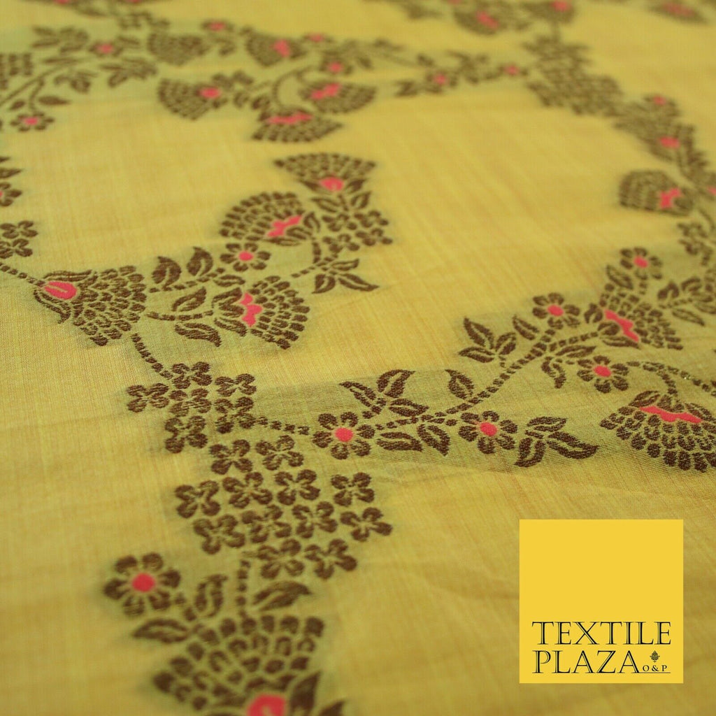 Luxury Floral Benarsi Brocade Woven Fine Dress Indian Faux Raw Silk Fancy Fabric