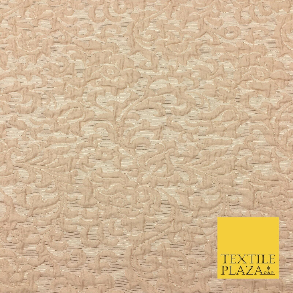 PALE PEACH Ornate Floral 3D Bubble Brocade Dress Fabric Metallic Fancy 1366