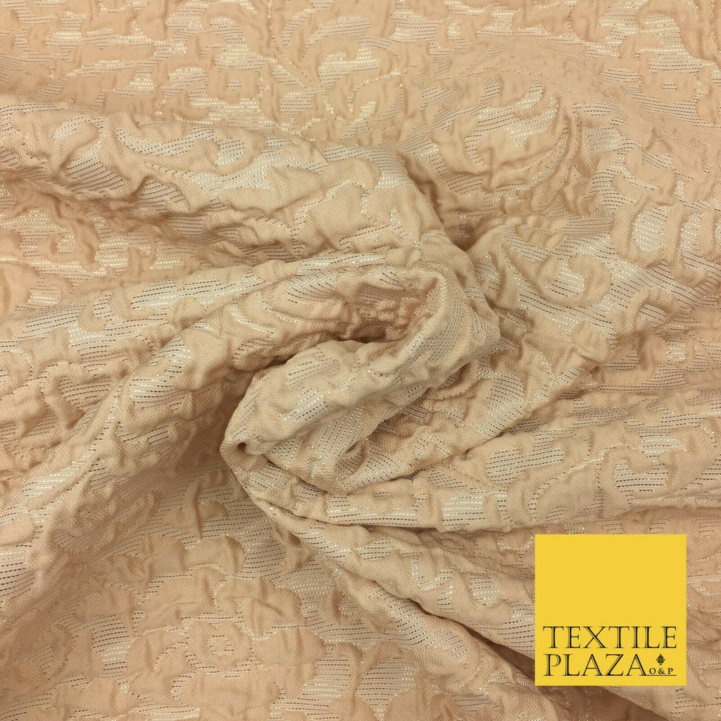 PALE PEACH Ornate Floral 3D Bubble Brocade Dress Fabric Metallic Fancy 1366