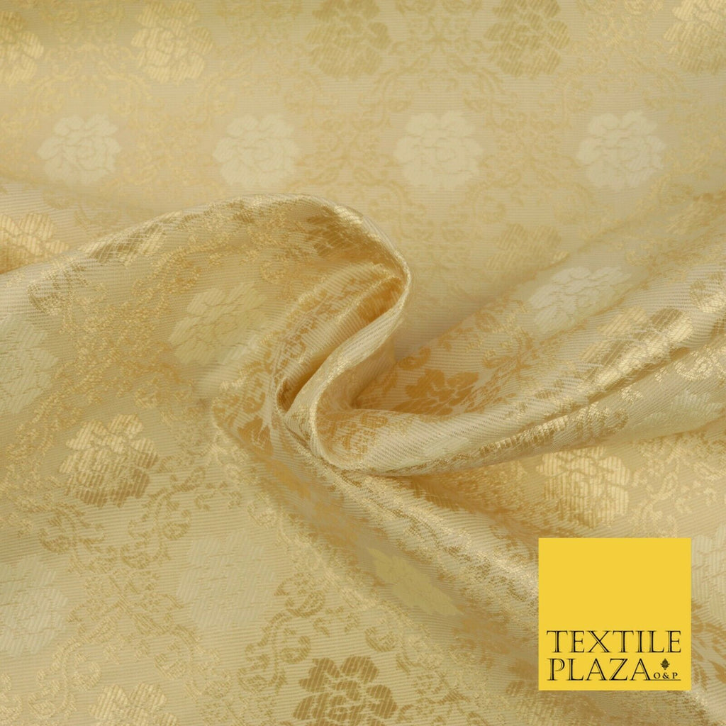 CREAM GOLD Floral Ornate Lattice Banarsi Brocade Fabric Dress Fancy Craft 1570