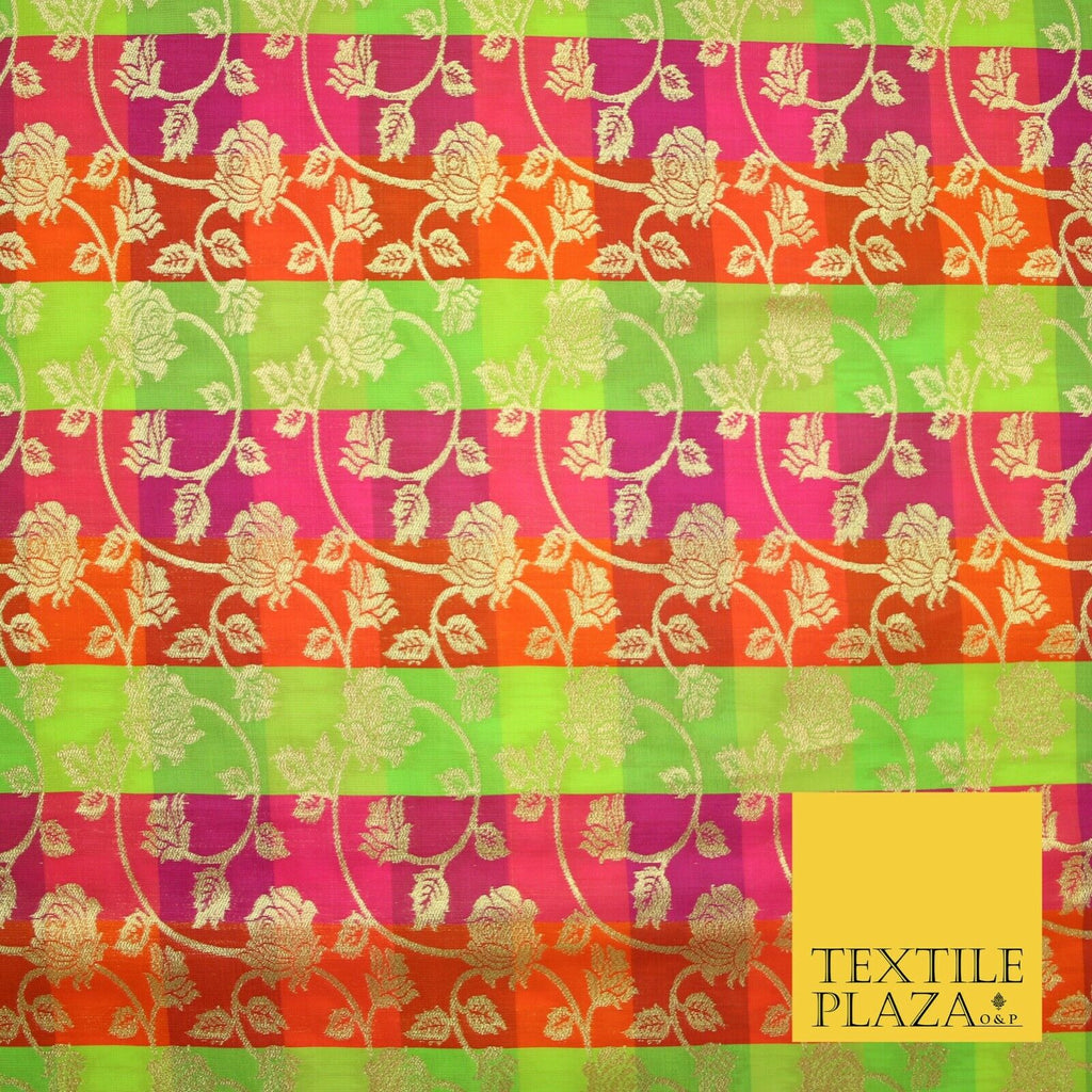 Multicolour Check Floral Banarsi Brocade Dress Indian Faux Raw Silk Fancy Fabric