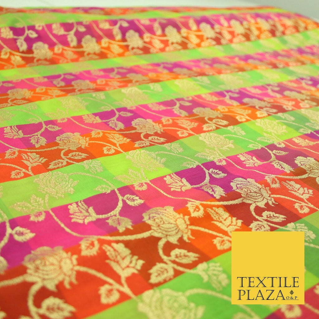 Multicolour Check Floral Banarsi Brocade Dress Indian Faux Raw Silk Fancy Fabric