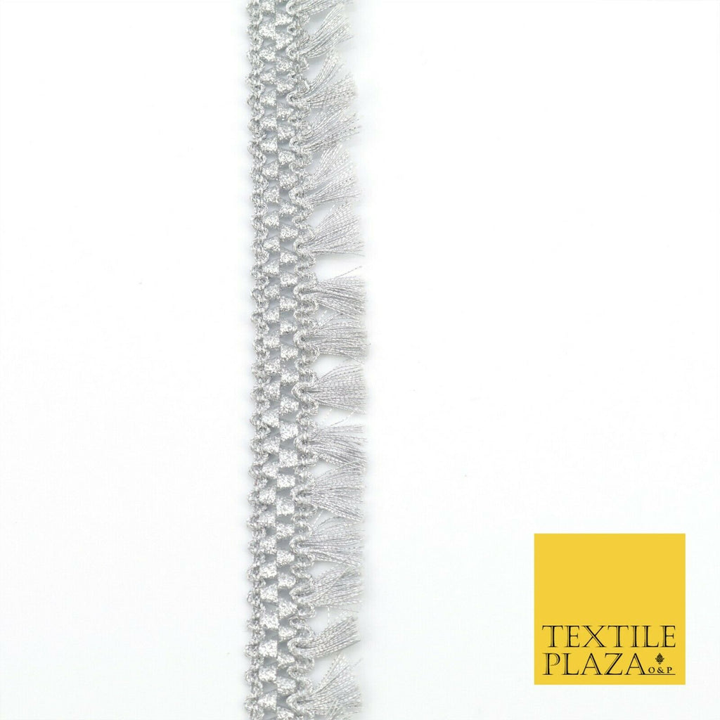 SILVER Mini Tassels Indian Woven Glitter Trim Ribbon Border Lace Ethnic X265