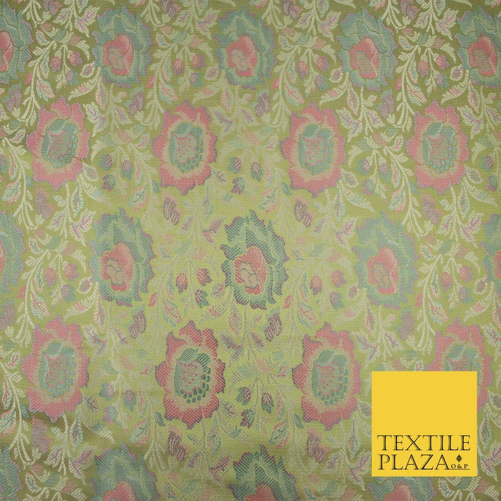 Green Luxury Ornate Floral PURE Benarsi Brocade Woven Fine Dress FabricFancy1762