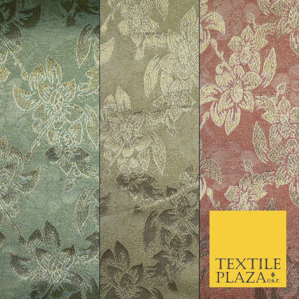 Luxury Floral Flower Mix Metallic Gold Brocade Dress Fabric 56
