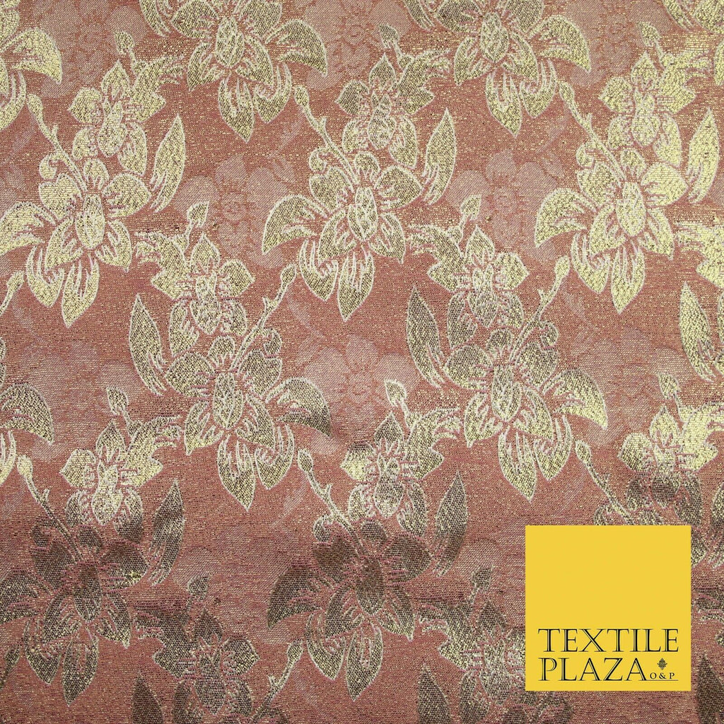 Luxury Floral Flower Mix Metallic Gold Brocade Dress Fabric 56" Wide 3 Colours