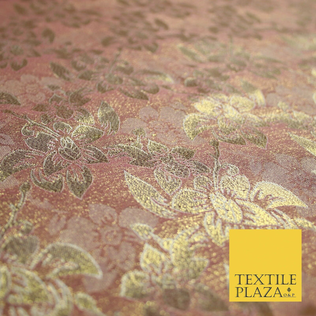 Luxury Floral Flower Mix Metallic Gold Brocade Dress Fabric 56" Wide 3 Colours