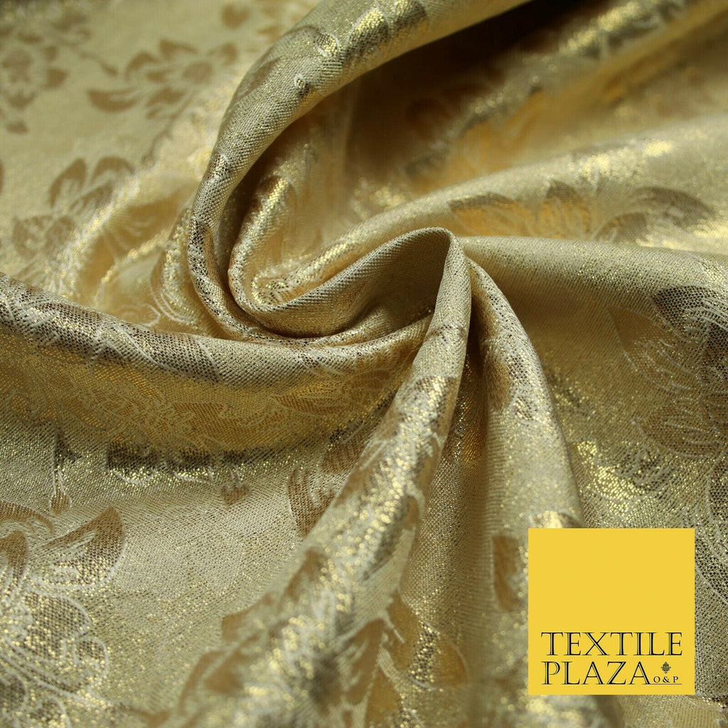 Luxury Floral Flower Mix Metallic Gold Brocade Dress Fabric 56" Wide 3 Colours