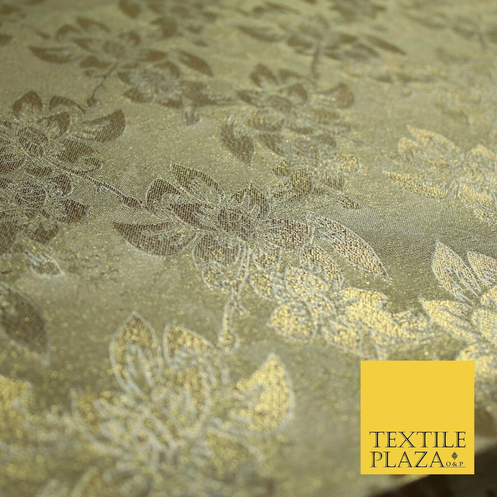 Luxury Floral Flower Mix Metallic Gold Brocade Dress Fabric 56" Wide 3 Colours