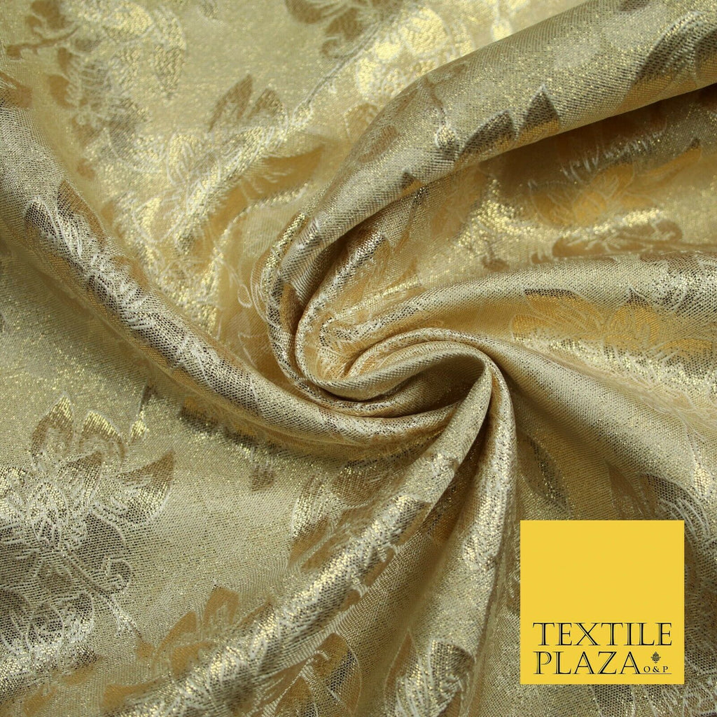 Luxury Floral Flower Mix Metallic Gold Brocade Dress Fabric 56" Wide 3 Colours