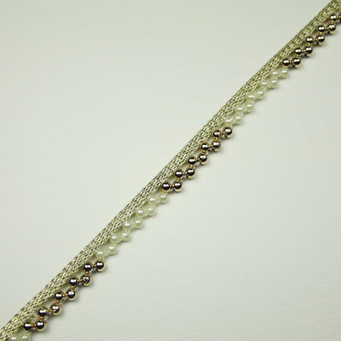 White Silver Pearl Beaded Trimming Border Ribbon Ethnic Gota Edging X304