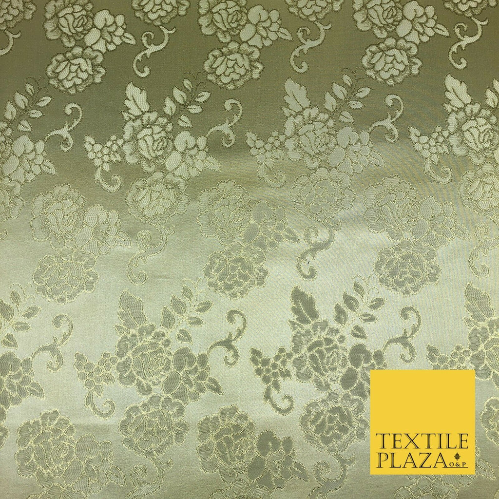 GOLD Ornamental Flower Ornate Rose Brocade Dress Fabric Metallic WovenFancy 1397