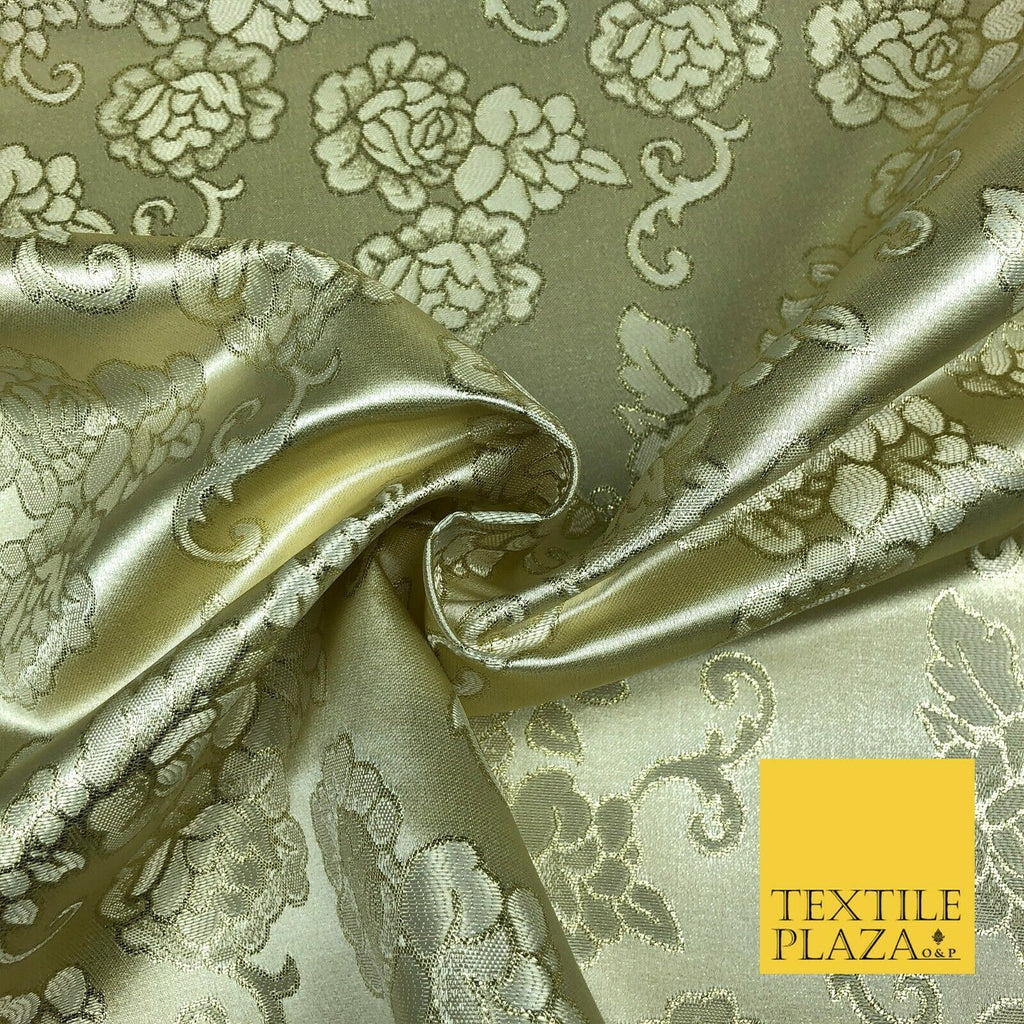 GOLD Ornamental Flower Ornate Rose Brocade Dress Fabric Metallic WovenFancy 1397